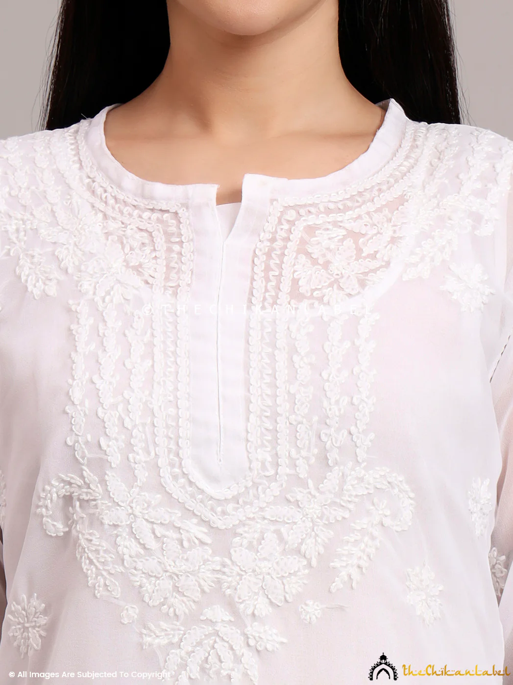 Darshana Georgette Chikankari Straight Kurti with Inner - White - Image 2