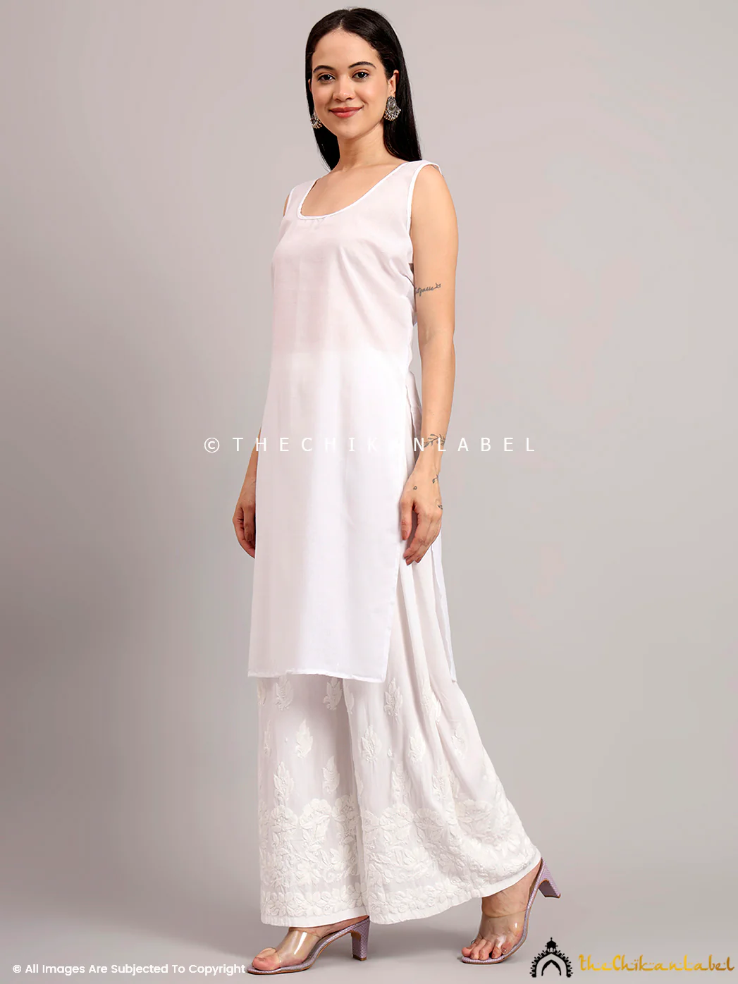 Darshana Georgette Chikankari Straight Kurti with Inner - White - Image 8