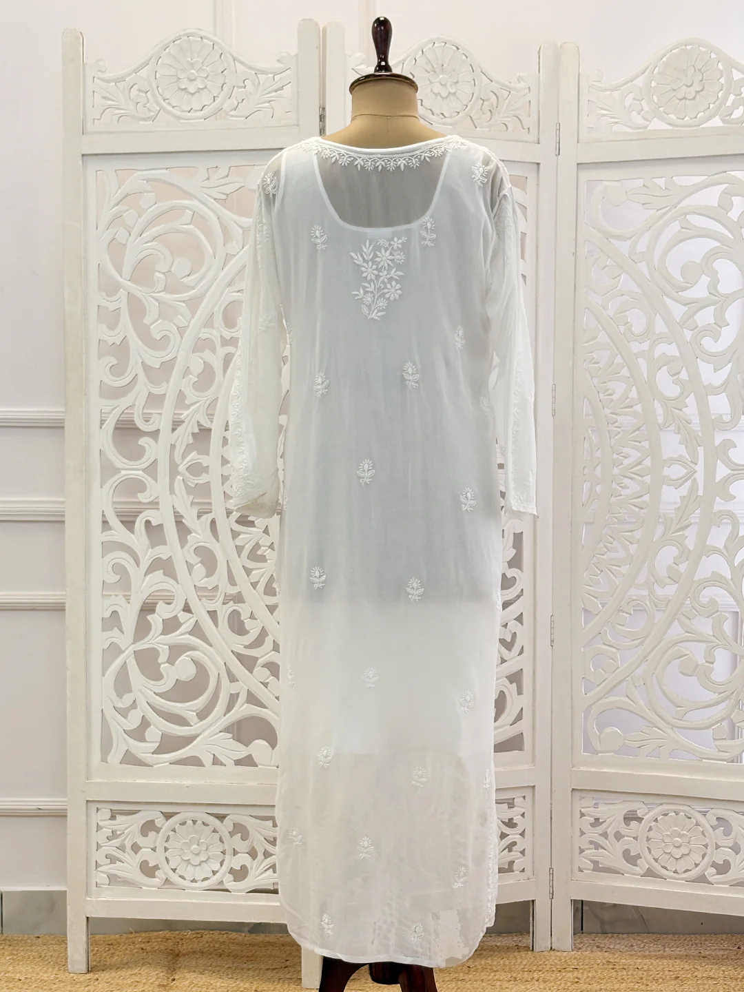 White Disha Patani Viscose Chikankari Straight Kurti - Image 5