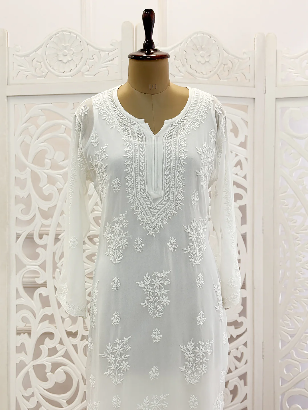 White Disha Patani Viscose Chikankari Straight Kurti - Image 6