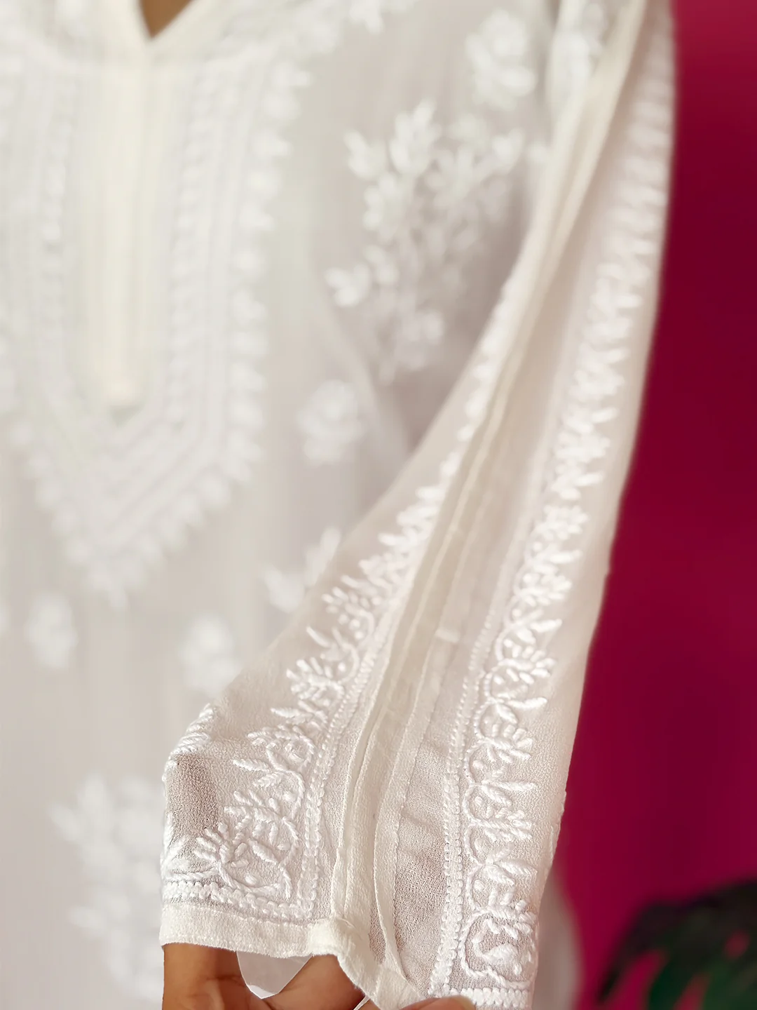 White Disha Patani Viscose Chikankari Straight Kurti - Image 7