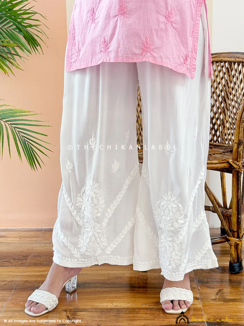 Ena Modal Chikankari Straight Palazzo - White - Image 10