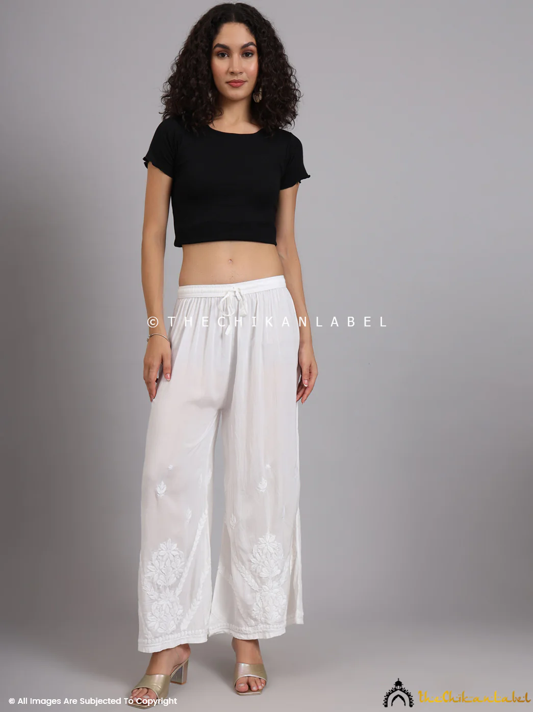 Ena Modal Chikankari Straight Palazzo - White - Image 3