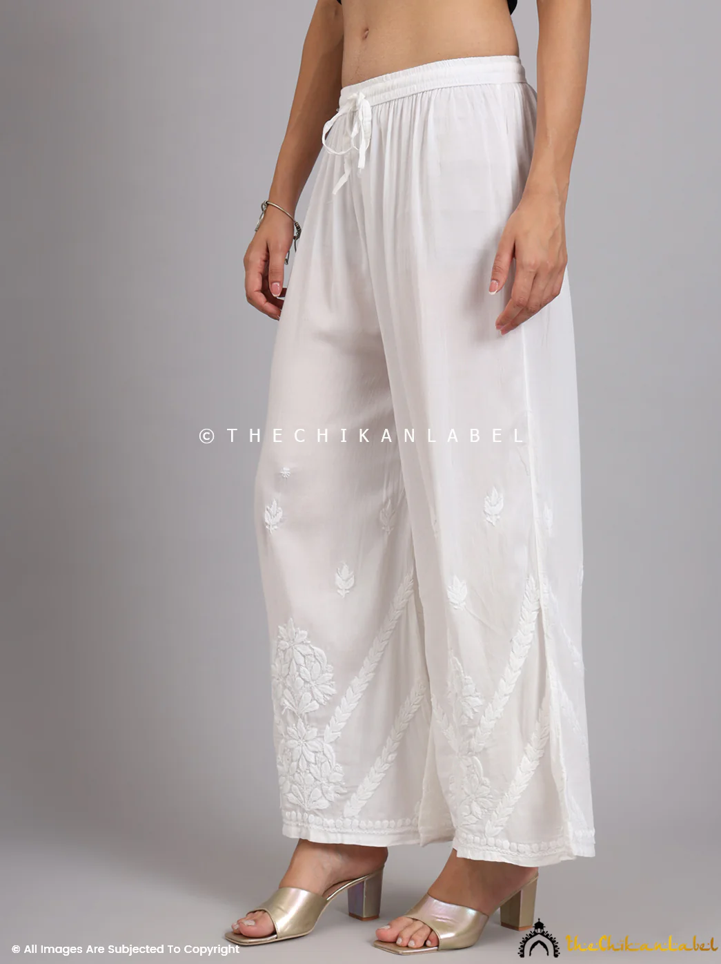 Ena Modal Chikankari Straight Palazzo - White - Image 4