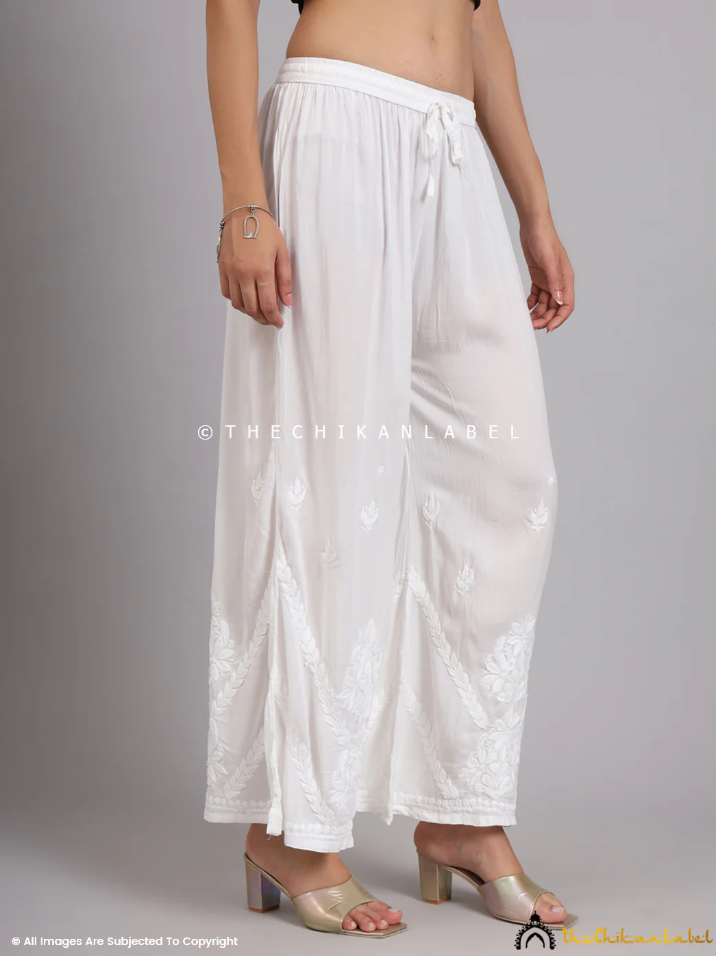 Ena Modal Chikankari Straight Palazzo - White - Image 5
