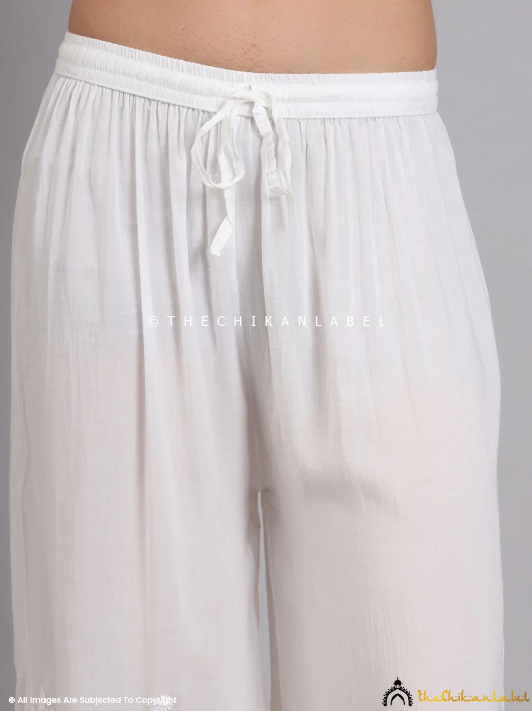 Ena Modal Chikankari Straight Palazzo - White - Image 6