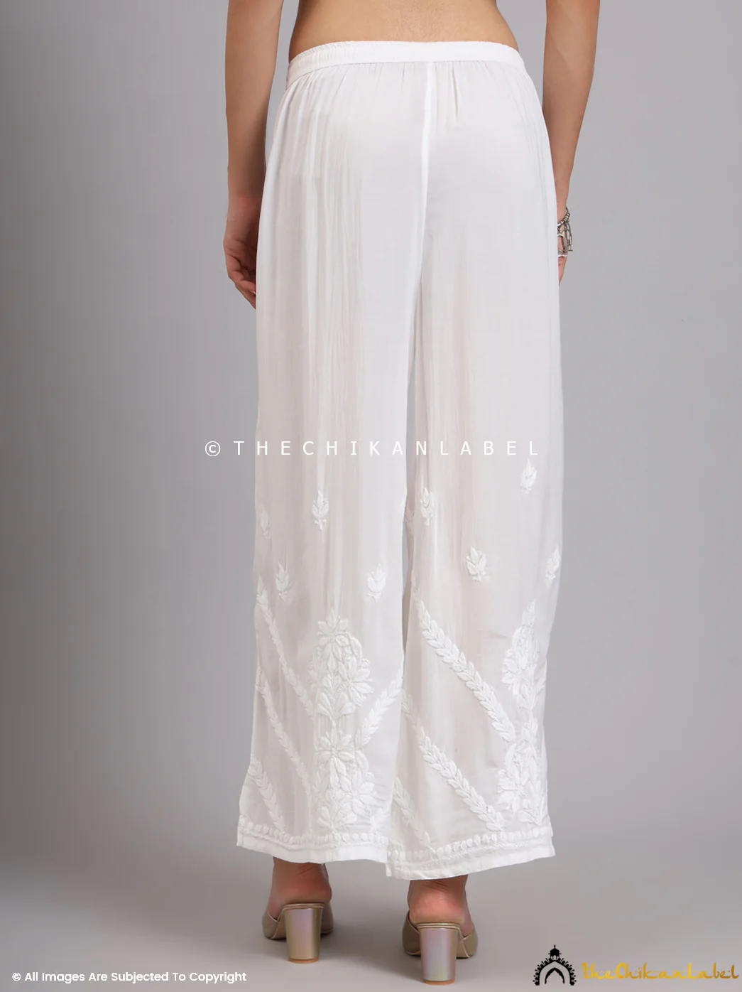 Ena Modal Chikankari Straight Palazzo - White - Image 7