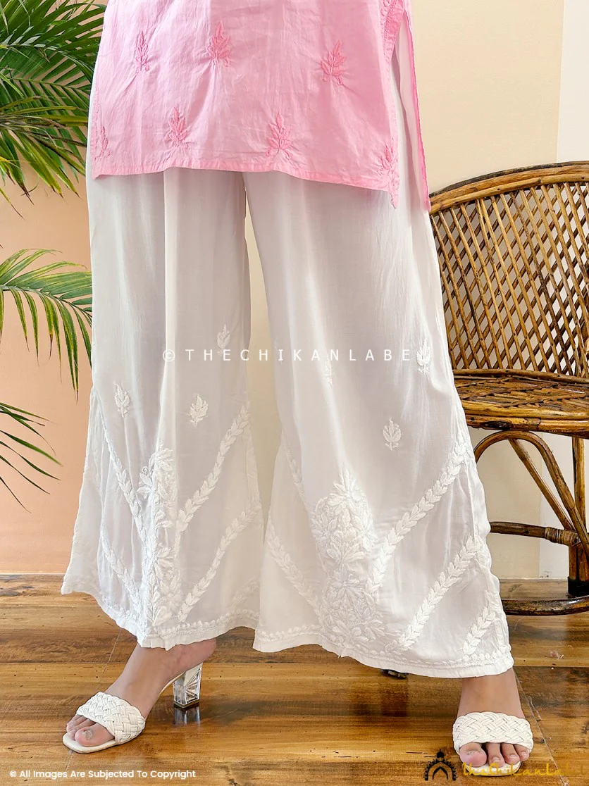 Ena Modal Chikankari Straight Palazzo - White - Image 8