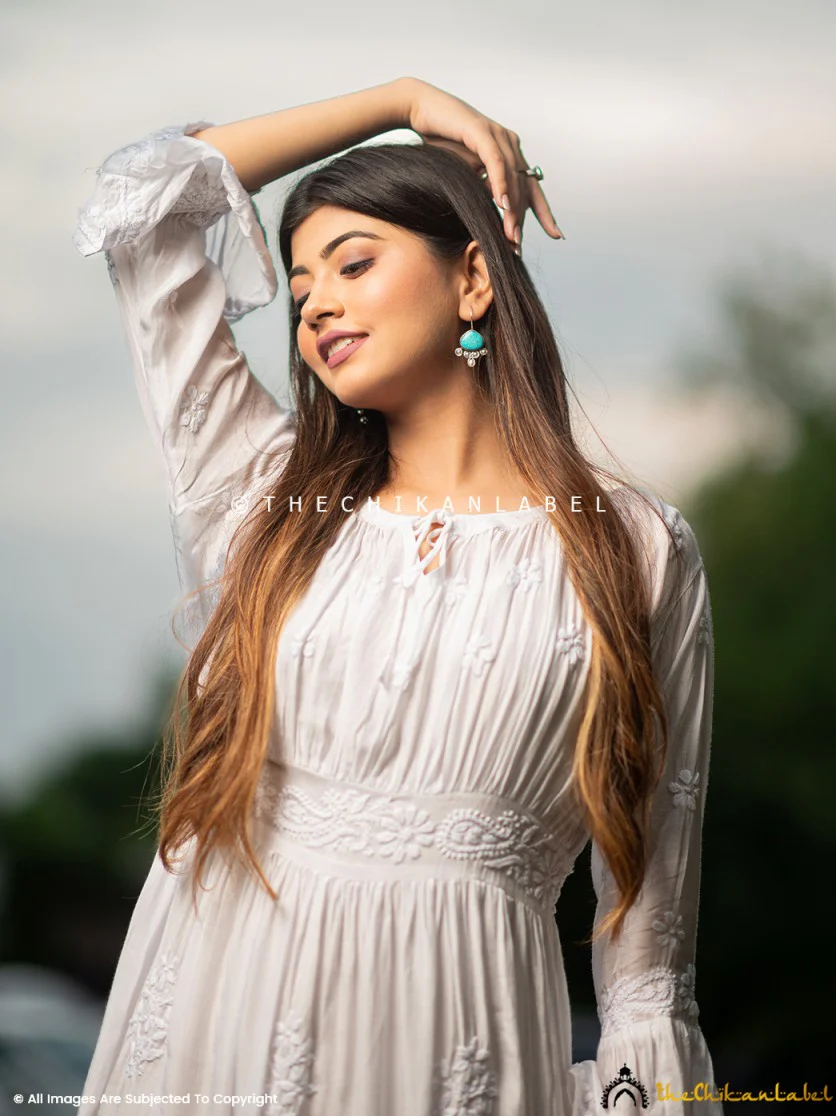 White Ezzah Muslin Chikankari Tunic Dress - Image 11