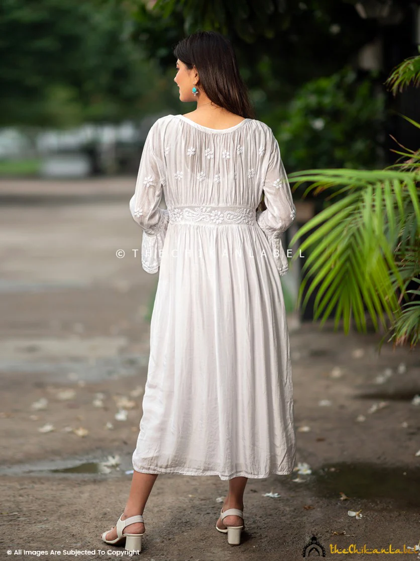 White Ezzah Muslin Chikankari Tunic Dress - Image 12