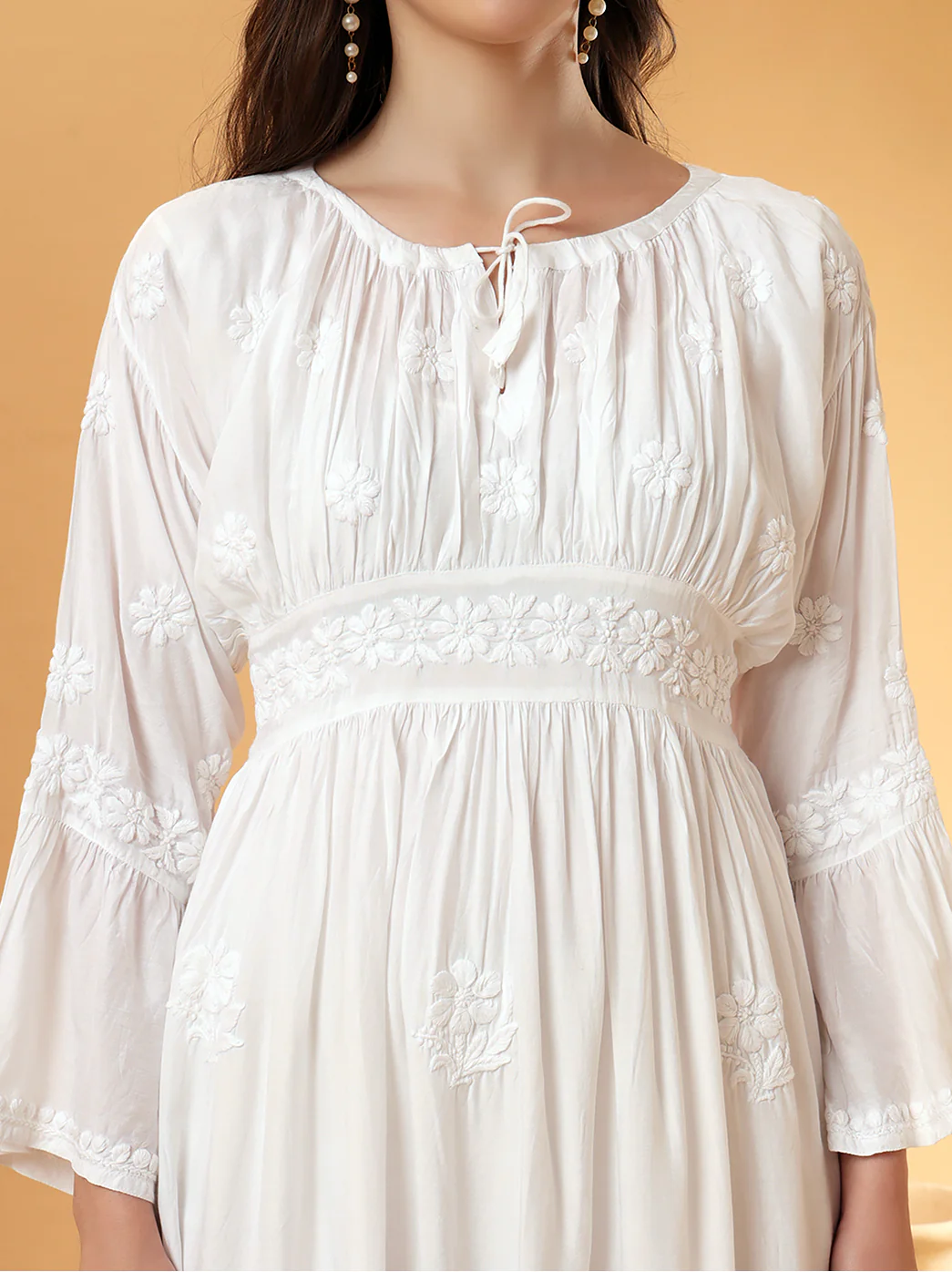 White Ezzah Muslin Chikankari Tunic Dress - Image 2