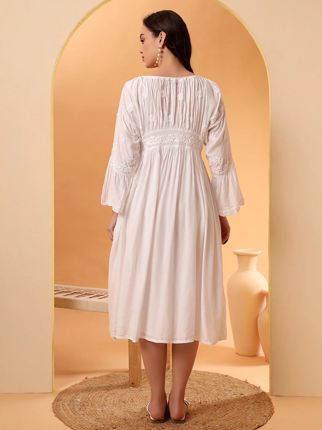 White Ezzah Muslin Chikankari Tunic Dress - Image 5