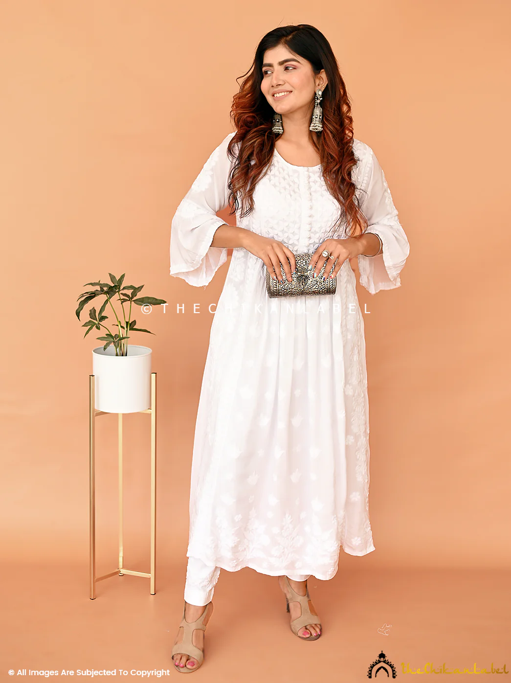 Falak Modal Chikankari Anarkali - White - Image 3
