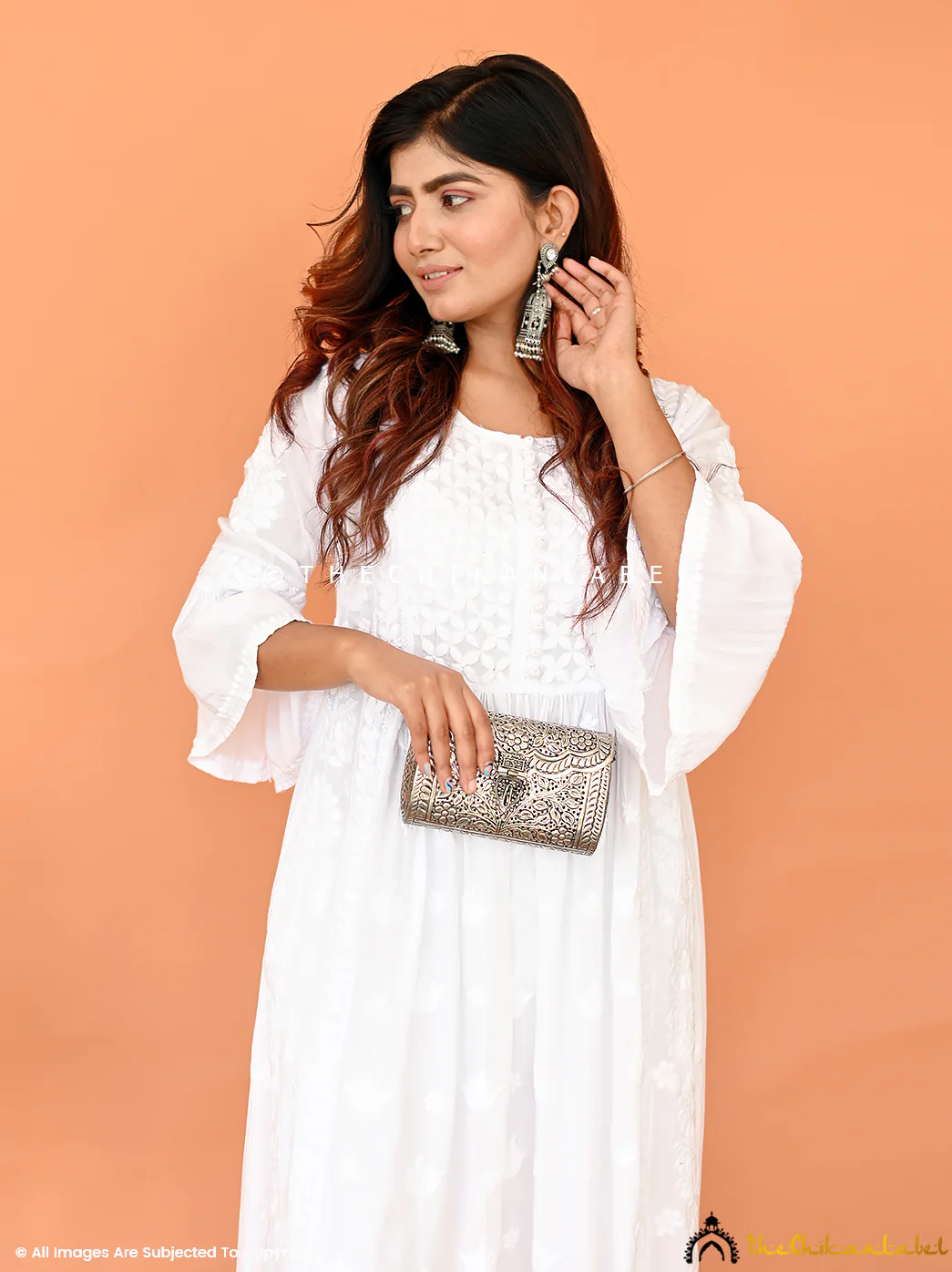Falak Modal Chikankari Anarkali - White - Image 4