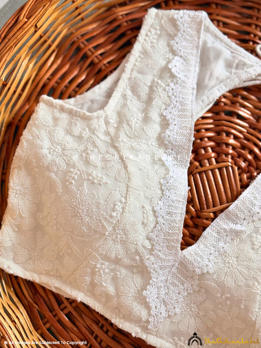 Georgette Chikankari Blouse For Chikankari Sarees - White - Image 3