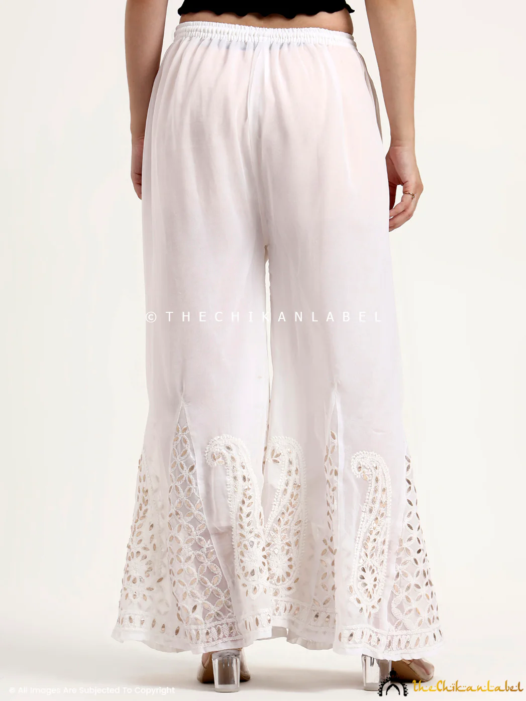 Georgette Chikankari Gota Patti Sharara - White - Image 3