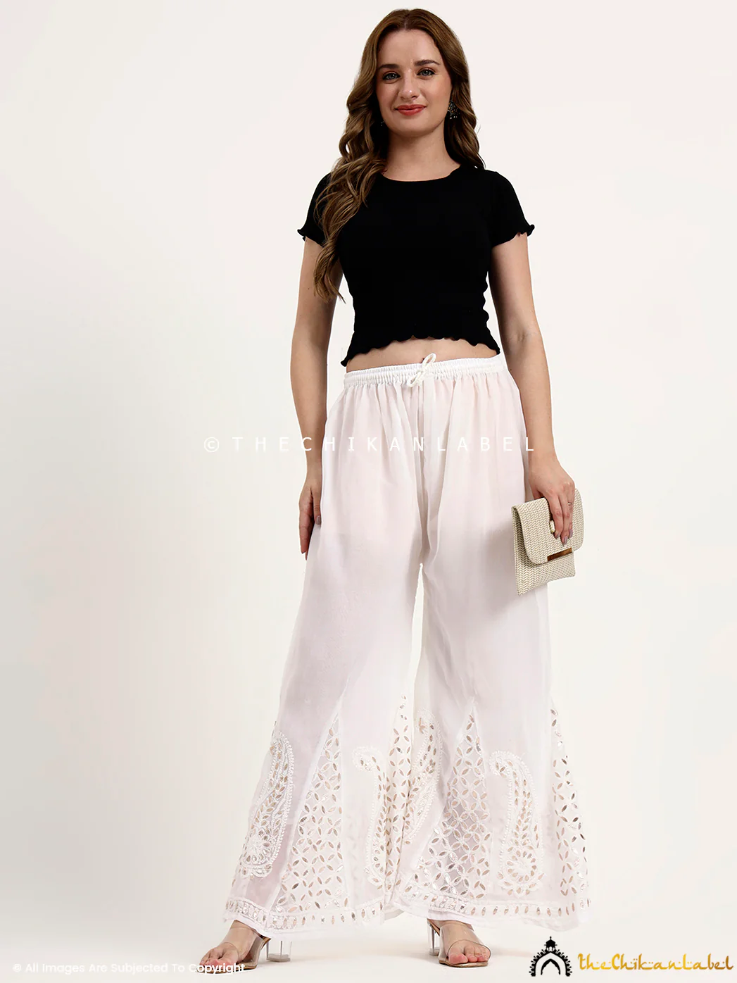 Georgette Chikankari Gota Patti Sharara - White - Image 4