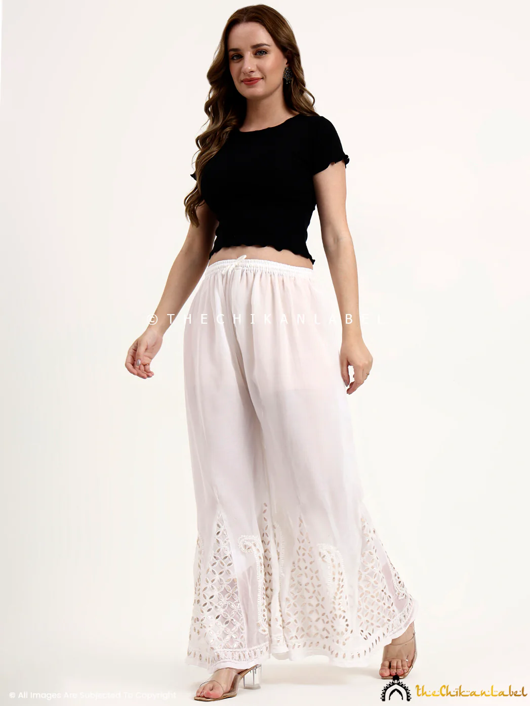 Georgette Chikankari Gota Patti Sharara - White - Image 5