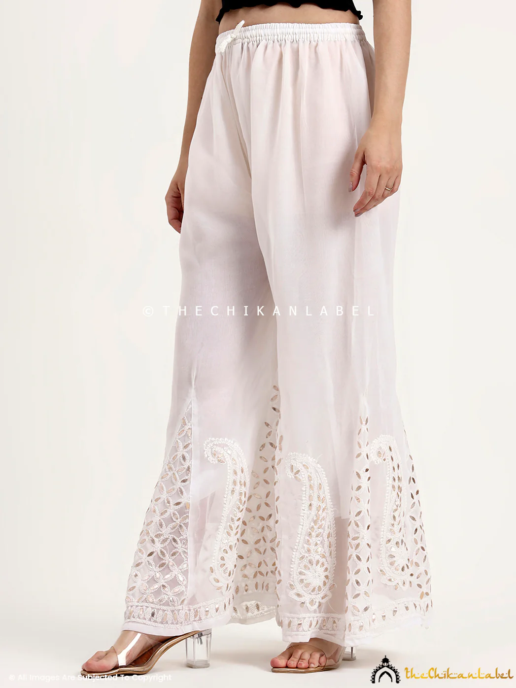 Georgette Chikankari Gota Patti Sharara - White - Image 6