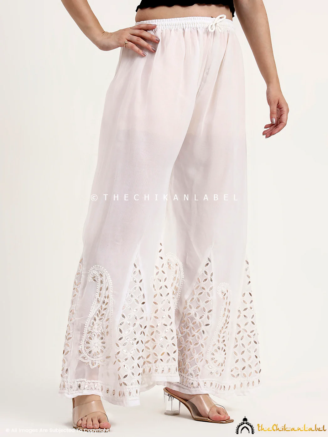 Georgette Chikankari Gota Patti Sharara - White - Image 7