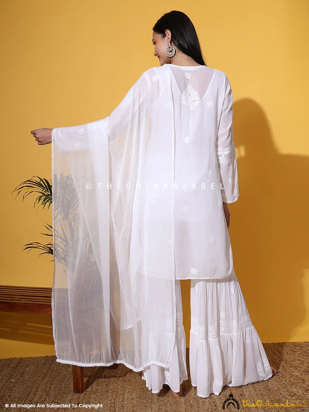 White Giva Viscose Chikankari Kurti Garara Set with Dupatta - Image 3
