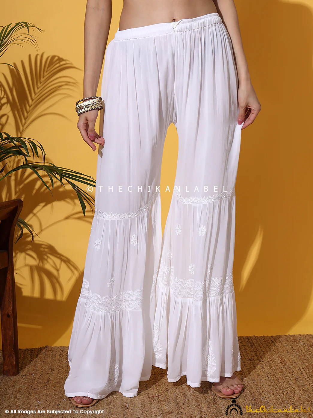 White Giva Viscose Chikankari Kurti Garara Set with Dupatta - Image 4