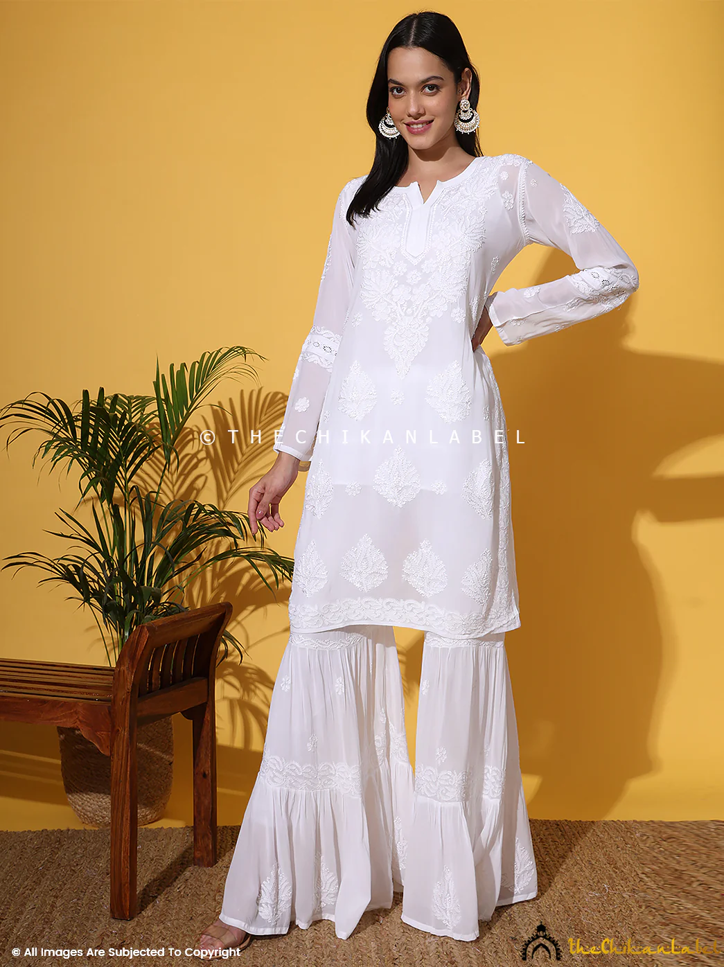 White Giva Viscose Chikankari Kurti Garara Set with Dupatta - Image 5