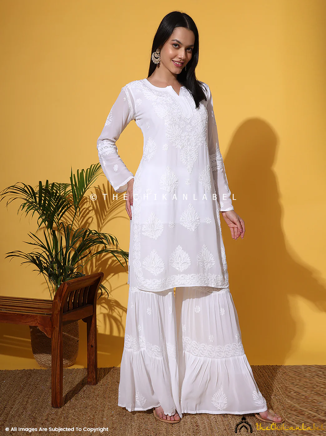 White Giva Viscose Chikankari Kurti Garara Set with Dupatta - Image 7