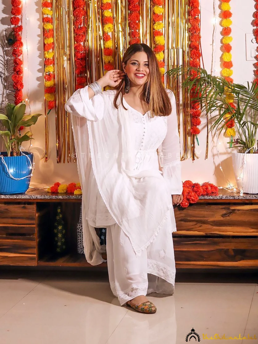 Hafsa Viscose Chikankari Kurta Garara Set with Dupatta - Image 3