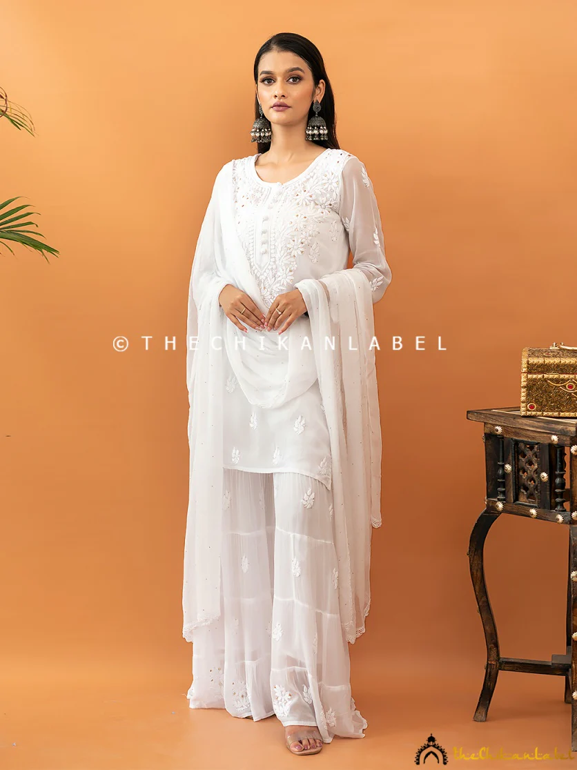 White Haya Viscose Chikankari Kurta Set - Image 3