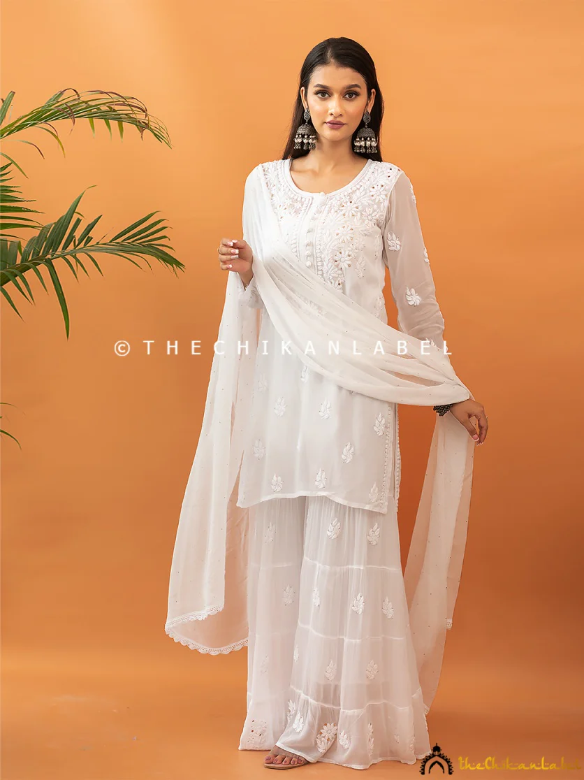 White Haya Viscose Chikankari Kurta Set - Image 4