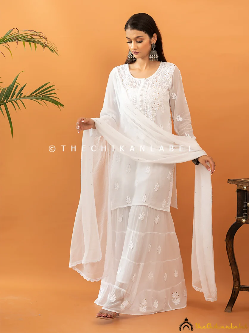 White Haya Viscose Chikankari Kurta Set - Image 5