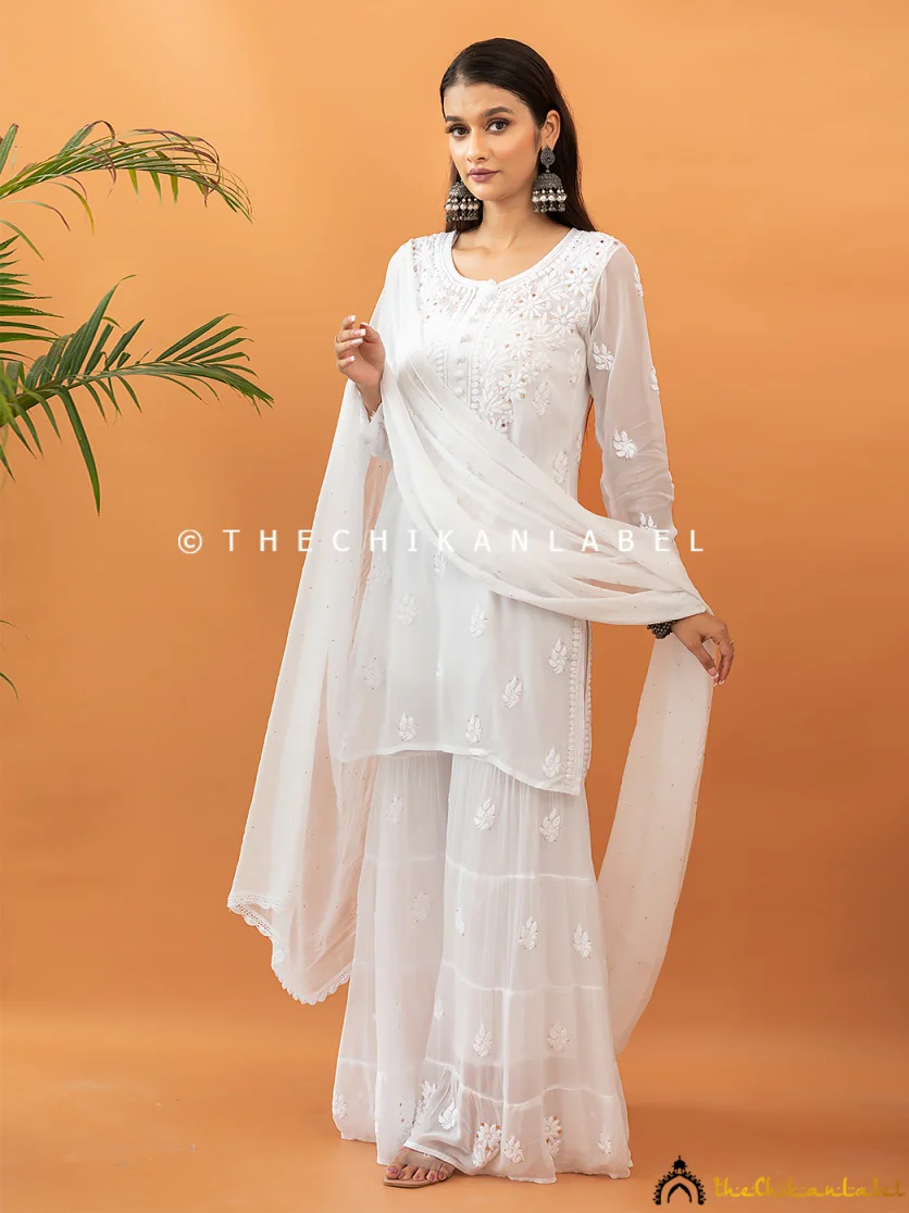 White Haya Viscose Chikankari Kurta Set - Image 6