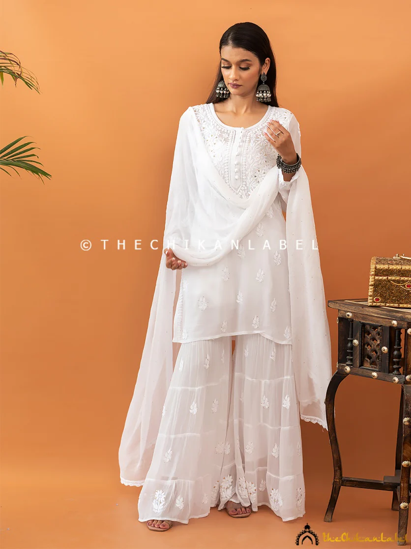 White Haya Viscose Chikankari Kurta Set - Image 7