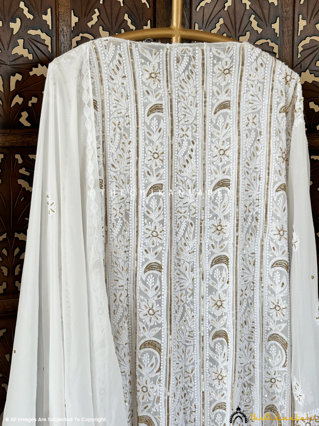 White Hrida Viscose Chikankari Un-Stitched Anarkali with Dupatta - Image 2