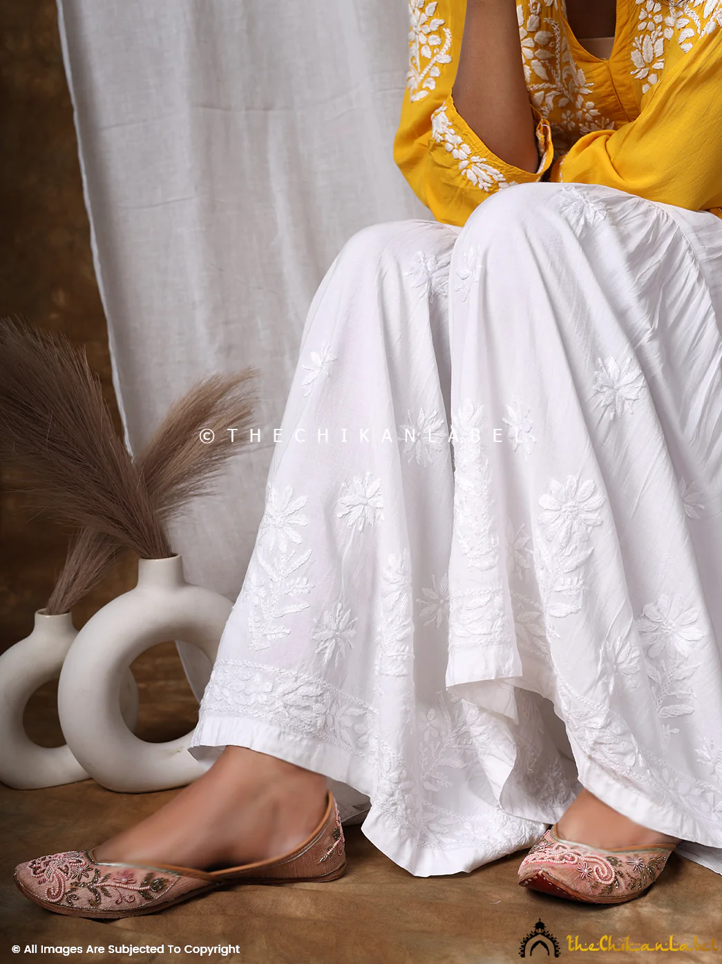 Idayat Modal Single Layer Chikankari Garara - White - Image 10