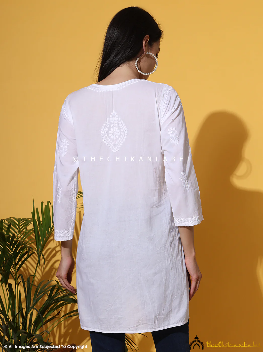 White Ira Cotton Chikankari Short Kurta - Image 10