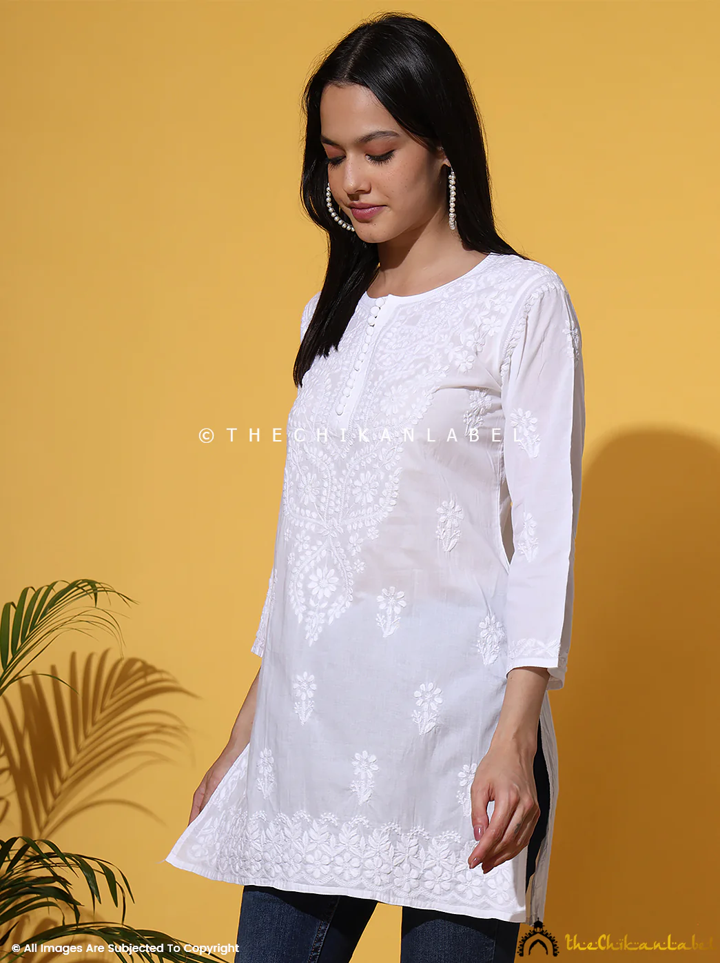 White Ira Cotton Chikankari Short Kurta - Image 12