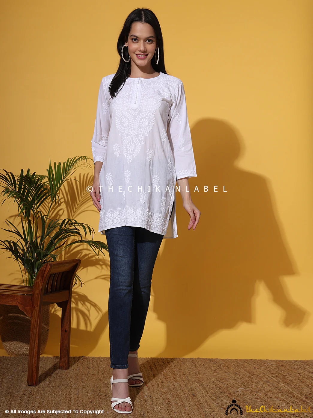 White Ira Cotton Chikankari Short Kurta - Image 13