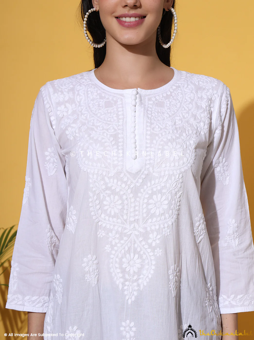 White Ira Cotton Chikankari Short Kurta - Image 9
