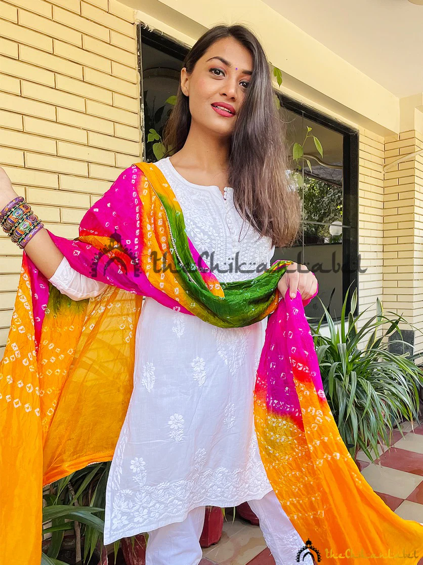 White Ira Cotton Chikankari Straight Kurta Set - Image 4