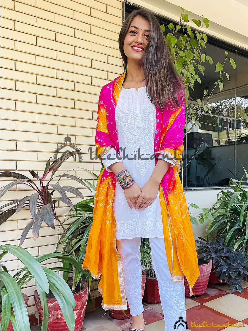 White Ira Cotton Chikankari Straight Kurta Set - Image 5