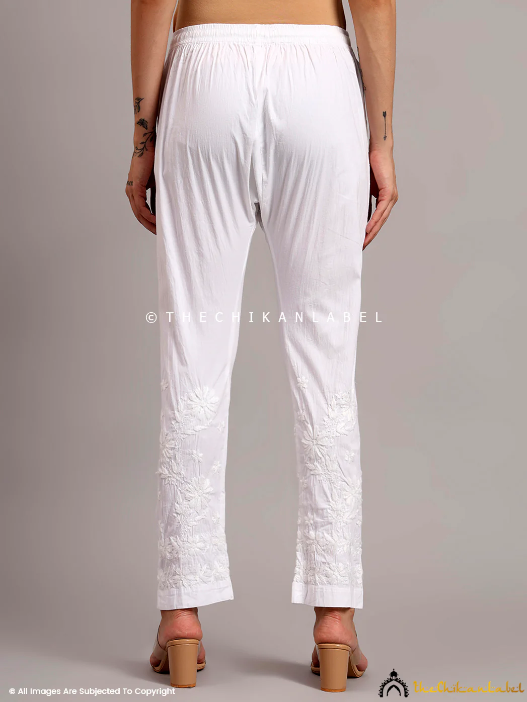 white jigna lycra straight chikankari pant - Image 3