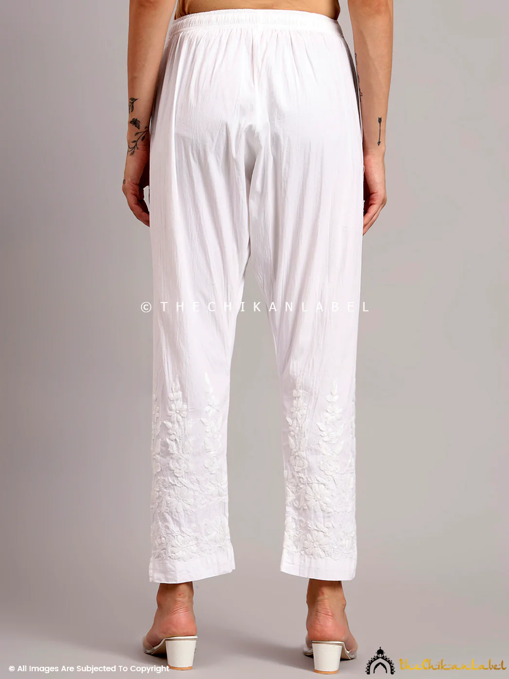 Kaweri Lycra Straight Chikankari Pant - White - Image 3