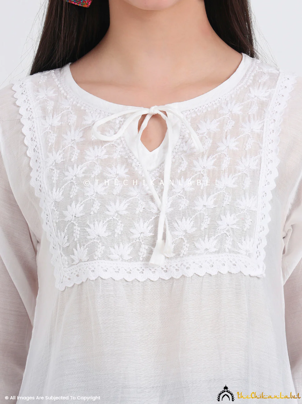 White Laina Chanderi Chikankari Short Top - Image 2