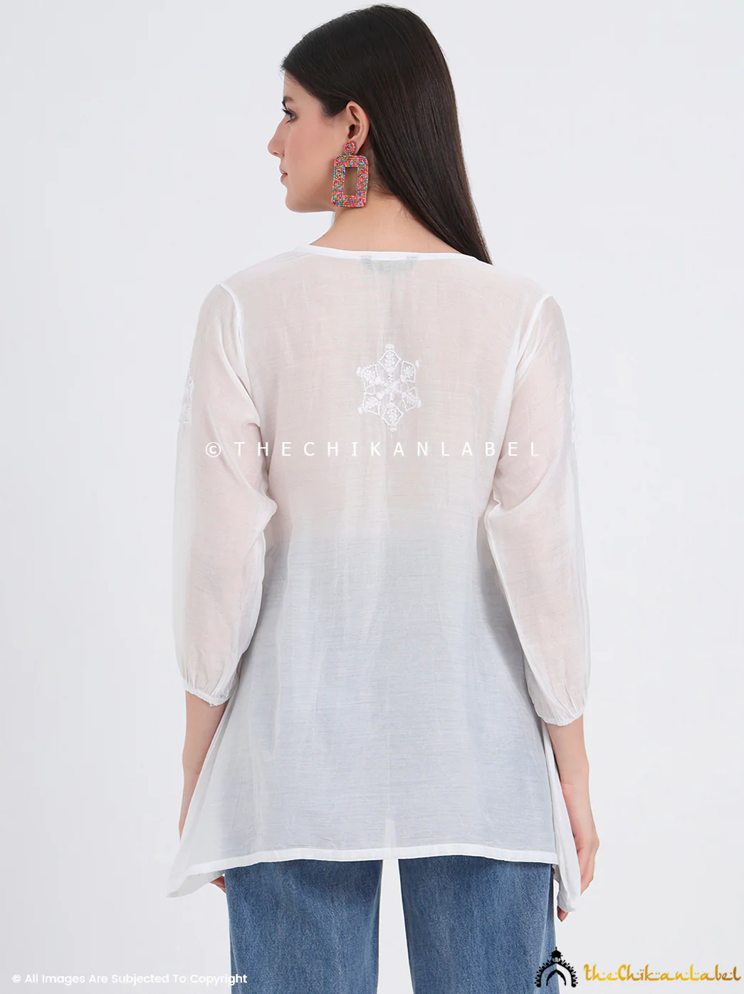 White Laina Chanderi Chikankari Short Top - Image 3