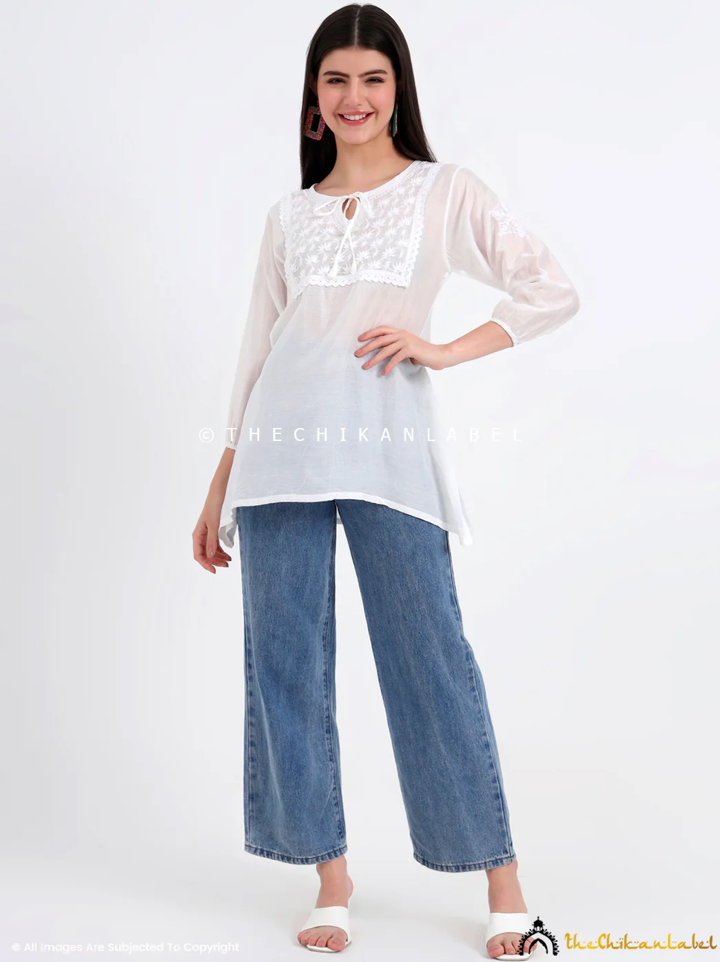 White Laina Chanderi Chikankari Short Top - Image 4