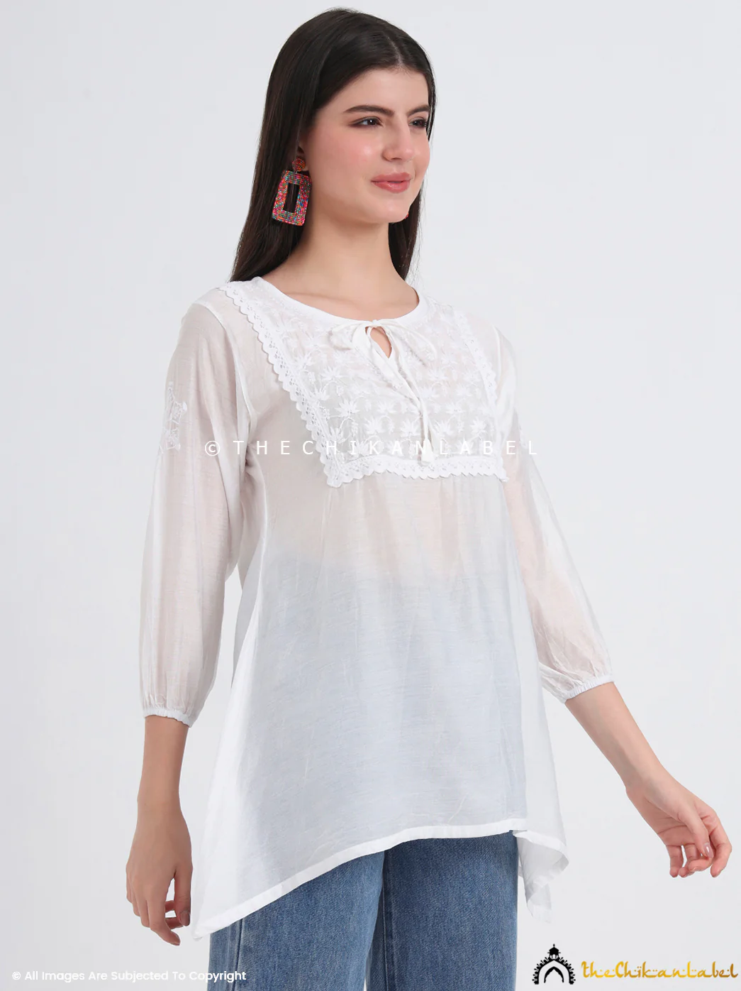 White Laina Chanderi Chikankari Short Top - Image 6