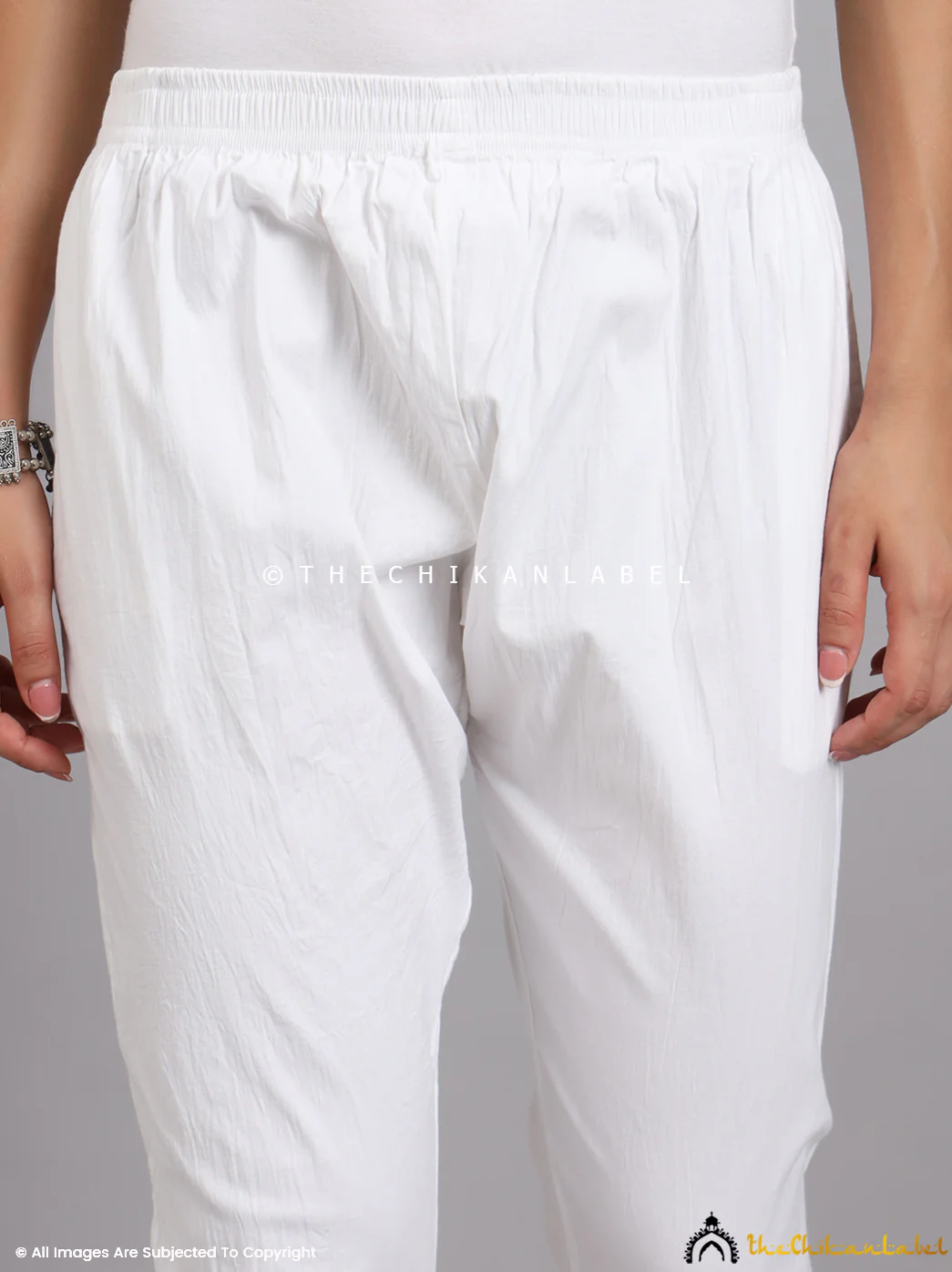 Lekha Lycra Straight Chikankari Cigarette Pant - White - Image 3