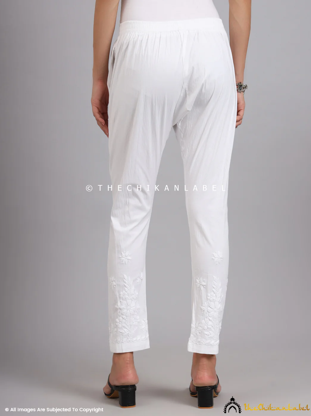 Lekha Lycra Straight Chikankari Cigarette Pant - White - Image 5